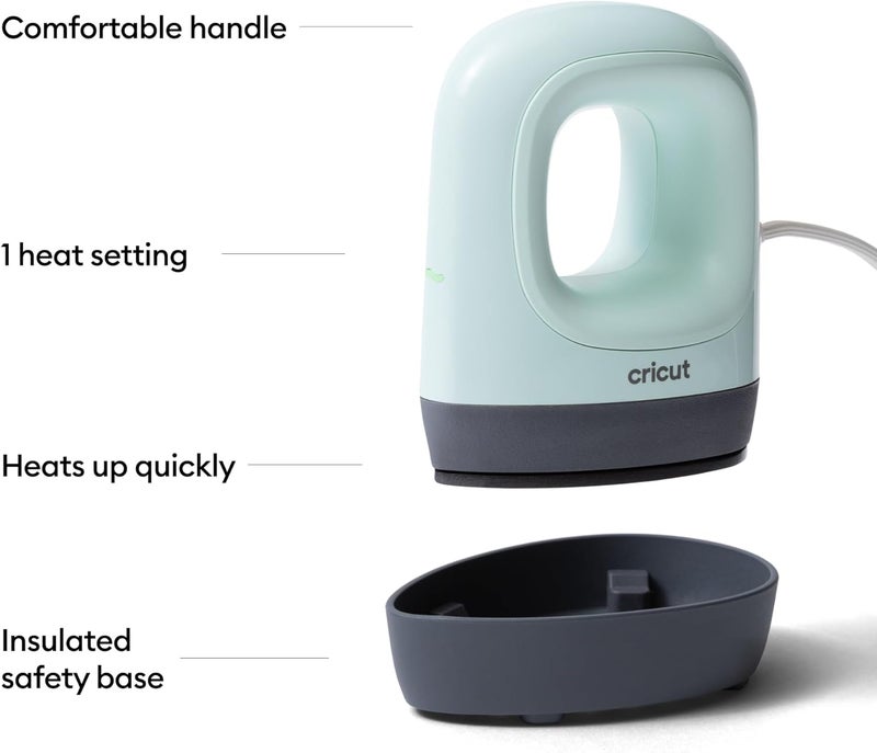 Cricut EasyPress Mini™ LT - أخضر نعناعي - مكبس حراري صغير لضغط الأحذية، ملابس الأطفال، القمصان، والمزيد - سهل الاستخدام بإعداد واحد - طرف دقيق - مكواة صغيرة مدمجة ومحمولة - Image 2
